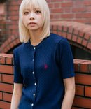 【U.S. POLO ASSN./ユーエスポロアッスン】【1枚で着れる 半袖カーディガン】ケーブル編み 半袖カーディガン ワンポイントロゴ刺繍 きれいめ オフィス 通勤 冷房対策 トラッド 韓国ファッション