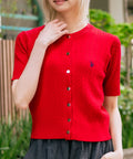 【U.S. POLO ASSN./ユーエスポロアッスン】【1枚で着れる 半袖カーディガン】ケーブル編み 半袖カーディガン ワンポイントロゴ刺繍 きれいめ オフィス 通勤 冷房対策 トラッド 韓国ファッション