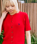 【U.S. POLO ASSN./ユーエスポロアッスン】【1枚で着れる 半袖カーディガン】ケーブル編み 半袖カーディガン ワンポイントロゴ刺繍 きれいめ オフィス 通勤 冷房対策 トラッド 韓国ファッション