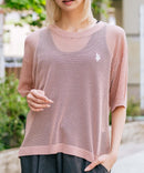 【U.S. POLO ASSN./ユーエスポロアッスン】【とろみ素材 蒸れにくくさらさら】透かし編みニットTシャツ 透け感 涼しい サマーニット 高見え 上品