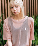【U.S. POLO ASSN./ユーエスポロアッスン】【とろみ素材 蒸れにくくさらさら】透かし編みニットTシャツ 透け感 涼しい サマーニット 高見え 上品