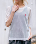 【U.S. POLO ASSN./ユーエスポロアッスン】【とろみ素材 蒸れにくくさらさら】透かし編みニットTシャツ 透け感 涼しい サマーニット 高見え 上品 オフホワイト ❘ジーンズメイト公式オンラインショップ