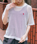 【U.S. POLO ASSN./ユーエスポロアッスン】【とろみ素材 蒸れにくくさらさら】透かし編みニットTシャツ 透け感 涼しい サマーニット 高見え 上品