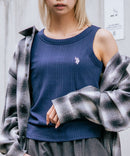 【U.S. POLO ASSN./ユーエスポロアッスン】【細見え シンプルブランドロゴ刺繍】ワンポイントリブタンクトップ 着痩せ 伸縮性 インナー 重ね着 春 夏