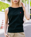 【U.S. POLO ASSN./ユーエスポロアッスン】【細見え シンプルブランドロゴ刺繍】ワンポイントリブタンクトップ 着痩せ 伸縮性 インナー 重ね着 春 夏