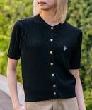 【U.S. POLO ASSN./ユーエスポロアッスン】【1枚で着れる 半袖カーディガン】ケーブル編み 半袖カーディガン ワンポイントロゴ刺繍 きれいめ オフィス 通勤 冷房対策 トラッド 韓国ファッション