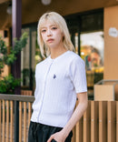 【U.S. POLO ASSN./ユーエスポロアッスン】【1枚で着れる 半袖カーディガン】ケーブル編み 半袖カーディガン ワンポイントロゴ刺繍 きれいめ オフィス 通勤 冷房対策 トラッド 韓国ファッション