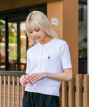 【U.S. POLO ASSN./ユーエスポロアッスン】【1枚で着れる 半袖カーディガン】ケーブル編み 半袖カーディガン ワンポイントロゴ刺繍 きれいめ オフィス 通勤 冷房対策 トラッド 韓国ファッション