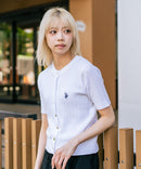 【U.S. POLO ASSN./ユーエスポロアッスン】【1枚で着れる 半袖カーディガン】ケーブル編み 半袖カーディガン ワンポイントロゴ刺繍 きれいめ オフィス 通勤 冷房対策 トラッド 韓国ファッション