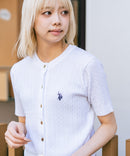 【U.S. POLO ASSN./ユーエスポロアッスン】【1枚で着れる 半袖カーディガン】ケーブル編み 半袖カーディガン ワンポイントロゴ刺繍 きれいめ オフィス 通勤 冷房対策 トラッド 韓国ファッション