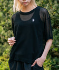 【U.S. POLO ASSN./ユーエスポロアッスン】【とろみ素材 蒸れにくくさらさら】透かし編みニットTシャツ 透け感 涼しい サマーニット 高見え 上品 ブラック ❘ジーンズメイト公式オンラインショップ