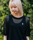 【U.S. POLO ASSN./ユーエスポロアッスン】【とろみ素材 蒸れにくくさらさら】透かし編みニットTシャツ 透け感 涼しい サマーニット 高見え 上品
