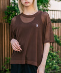 【U.S. POLO ASSN./ユーエスポロアッスン】【とろみ素材 蒸れにくくさらさら】透かし編みニットTシャツ 透け感 涼しい サマーニット 高見え 上品 ブラウン ❘ジーンズメイト公式オンラインショップ