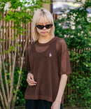 【U.S. POLO ASSN./ユーエスポロアッスン】【とろみ素材 蒸れにくくさらさら】透かし編みニットTシャツ 透け感 涼しい サマーニット 高見え 上品