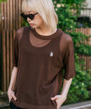 【U.S. POLO ASSN./ユーエスポロアッスン】【とろみ素材 蒸れにくくさらさら】透かし編みニットTシャツ 透け感 涼しい サマーニット 高見え 上品