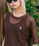 【U.S. POLO ASSN./ユーエスポロアッスン】【とろみ素材 蒸れにくくさらさら】透かし編みニットTシャツ 透け感 涼しい サマーニット 高見え 上品