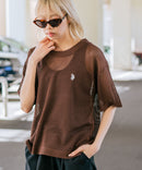 【U.S. POLO ASSN./ユーエスポロアッスン】【とろみ素材 蒸れにくくさらさら】透かし編みニットTシャツ 透け感 涼しい サマーニット 高見え 上品