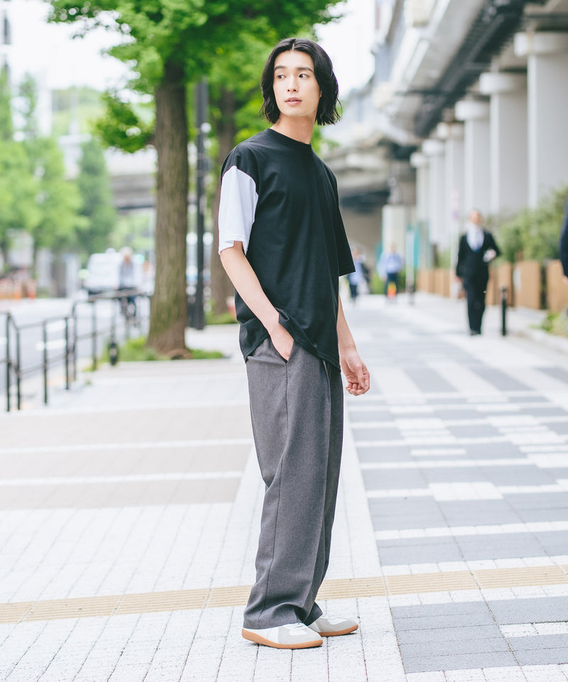【BRKNHOME/ブロークンホーム】×【ZERO STAIN/ゼロステイン】コラボ 袖配色 クルーネック Ｔシャツzo