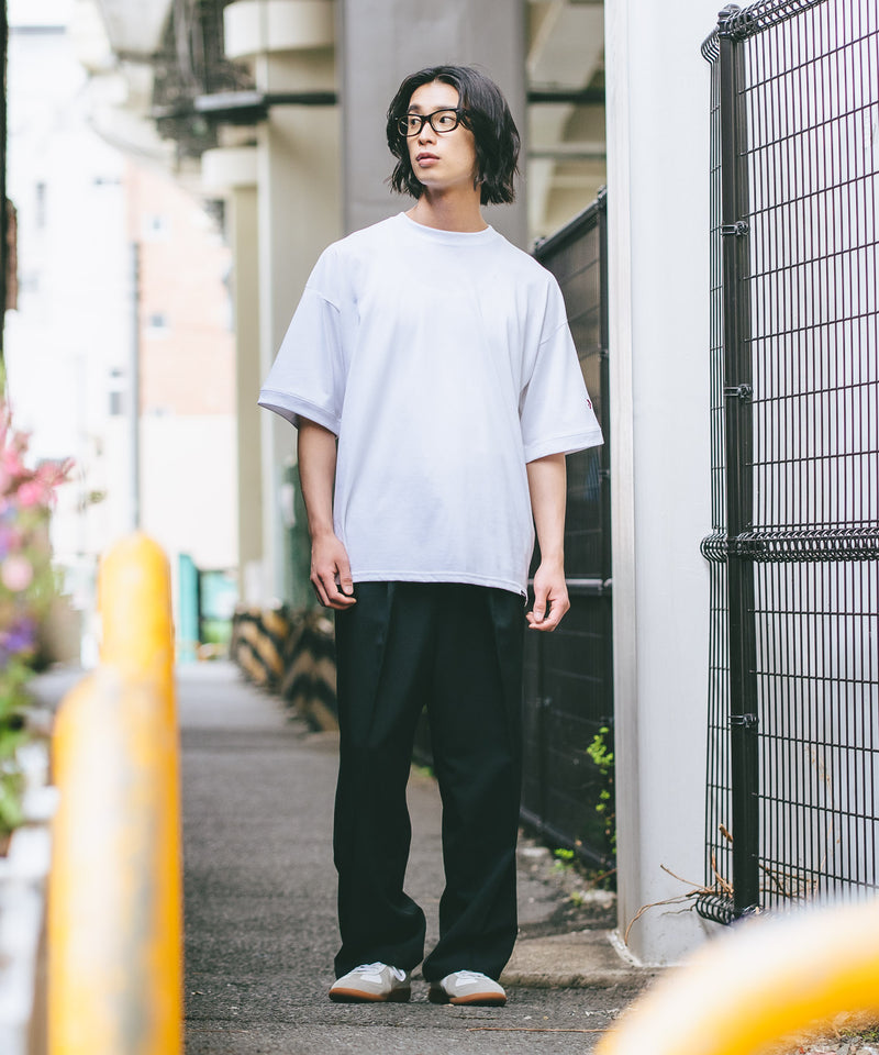 【SAVIER/サビアー】×【ZERO STAIN/ゼロステイン】コラボ 袖リブ クルーネック Tシャツzo