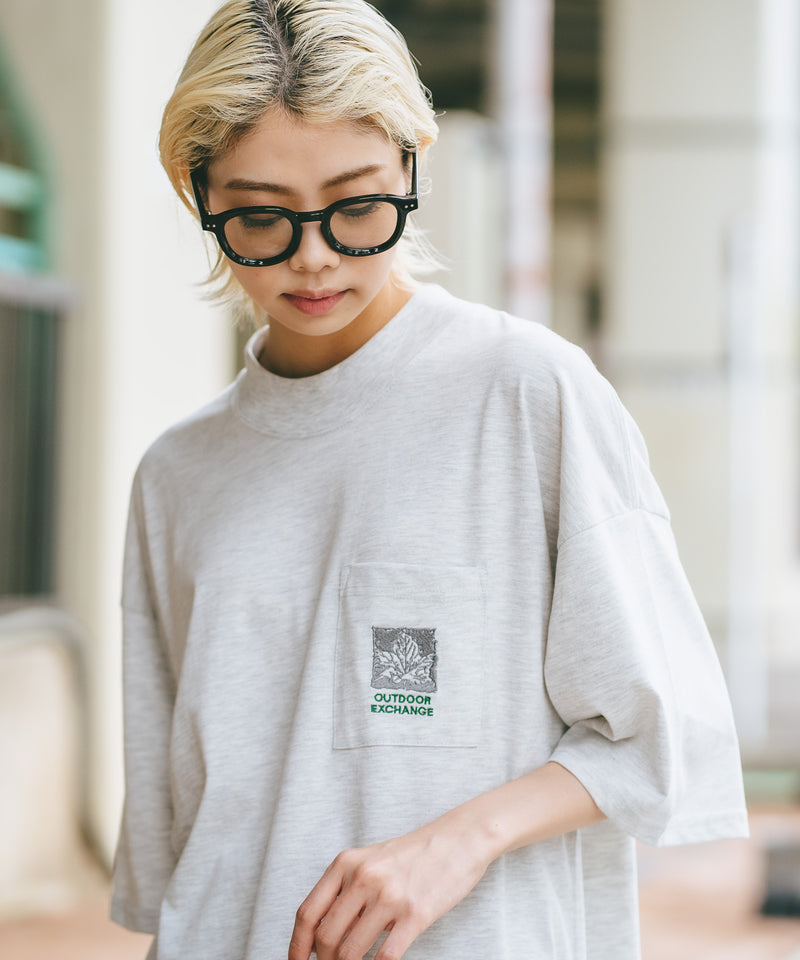 【OUTDOOR EXCHANGE/アウトドアエクスチェンジ】×【ZERO STAIN/ゼロステイン】コラボ モックネック ポケット付 Tシャツzo