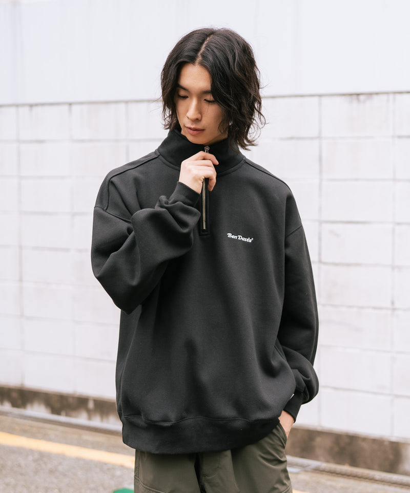 【BEN DAVIS/ベンデイビス】ワンポイントキモウハーフジップ ヘビーウェイトスウェット ワンポイント刺繍 裏起毛
