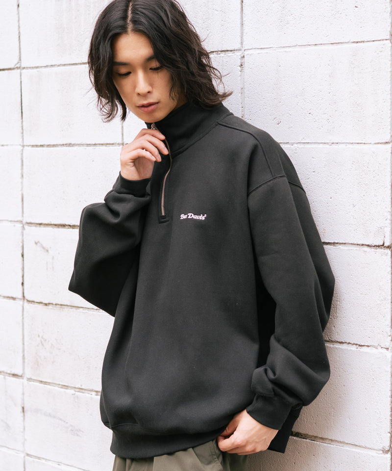 【BEN DAVIS/ベンデイビス】ワンポイントキモウハーフジップ ヘビーウェイトスウェット ワンポイント刺繍 裏起毛