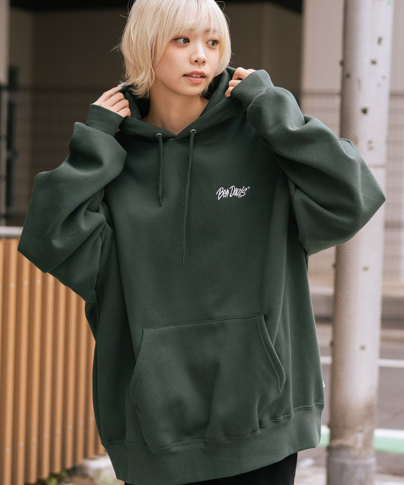 【BEN DAVIS/ベンデイビス】ワンポイントキモウフーディー ヘビーウェイトスウェット ワンポイント刺繍 裏起毛 プルオーバーパーカー