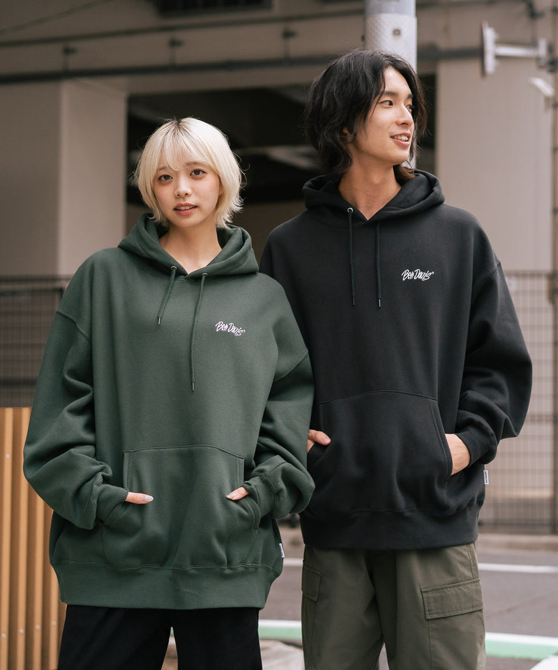 【BEN DAVIS/ベンデイビス】ワンポイントキモウフーディー ヘビーウェイトスウェット ワンポイント刺繍 裏起毛 プルオーバーパーカー