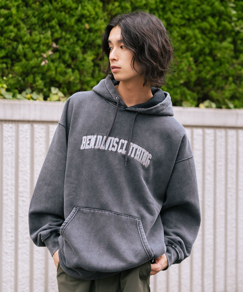 【BEN DAVIS/ベンデイビス】アーチロゴキモウフーディー ヴィンテージ加工 カレッジロゴ 裏起毛 プルオーバーパーカー