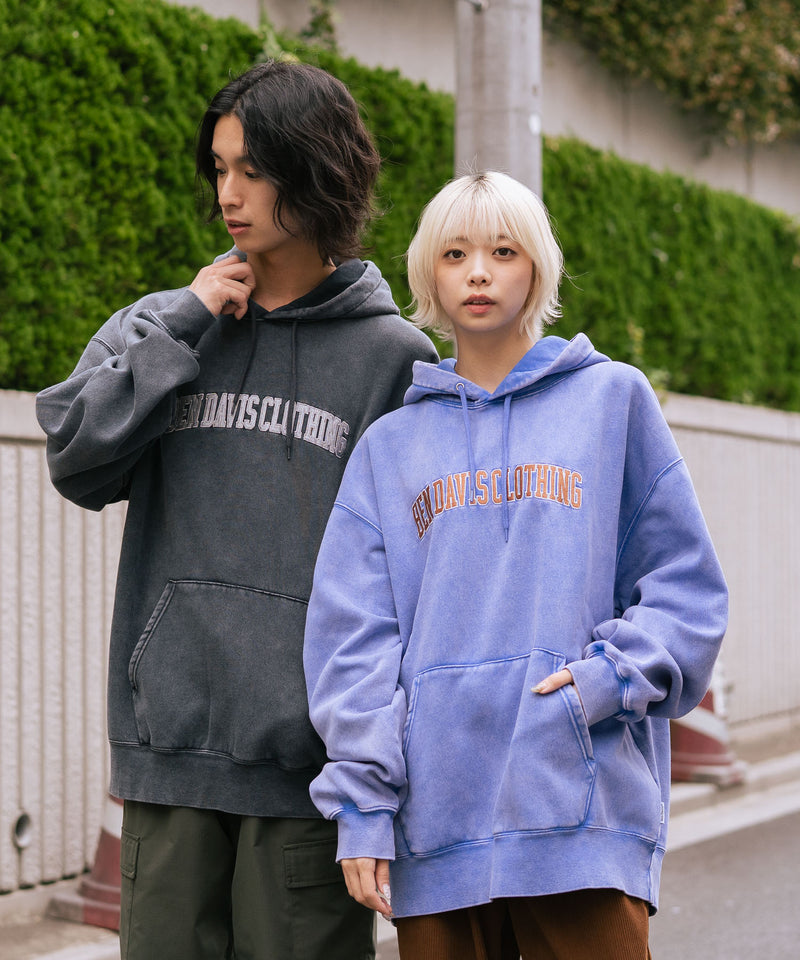 【BEN DAVIS/ベンデイビス】アーチロゴキモウフーディー ヴィンテージ加工 カレッジロゴ 裏起毛 プルオーバーパーカー