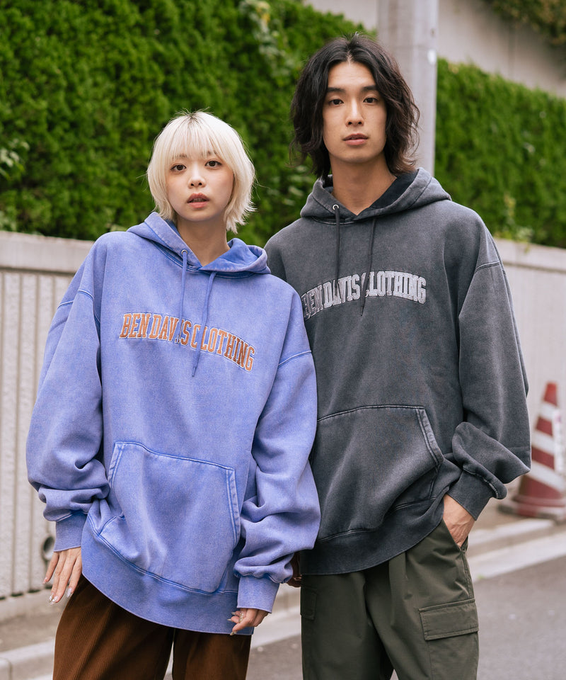 【BEN DAVIS/ベンデイビス】アーチロゴキモウフーディー ヴィンテージ加工 カレッジロゴ 裏起毛 プルオーバーパーカー