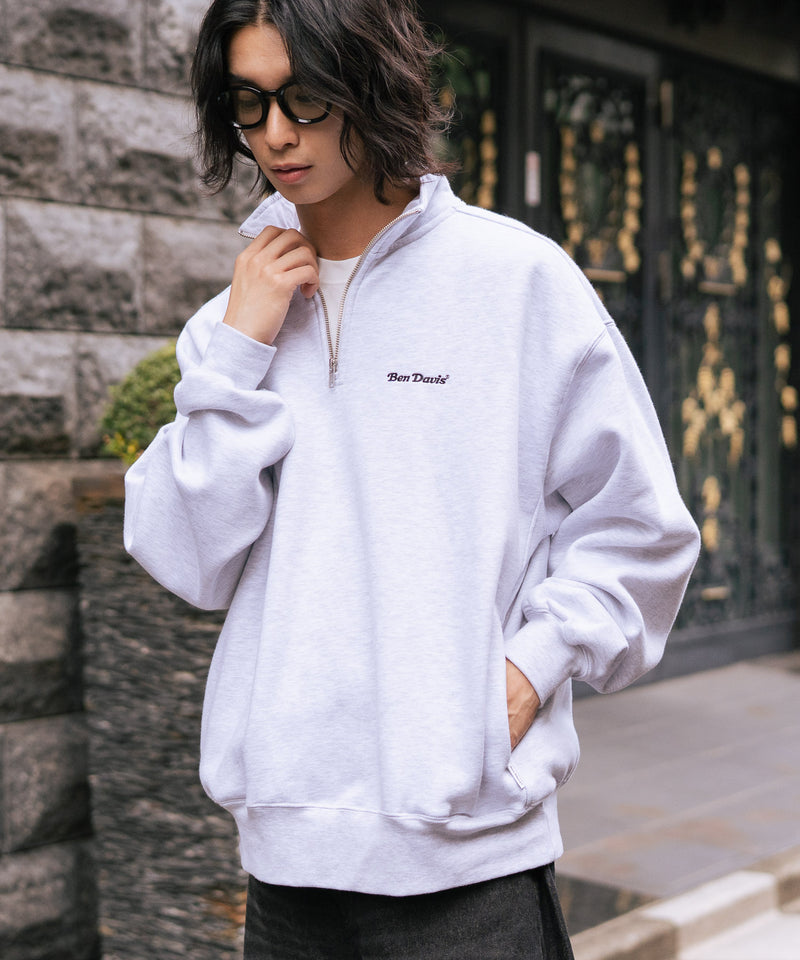 【BEN DAVIS/ベンデイビス】ワンポイントキモウハーフジップ ヘビーウェイトスウェット ワンポイント刺繍 裏起毛