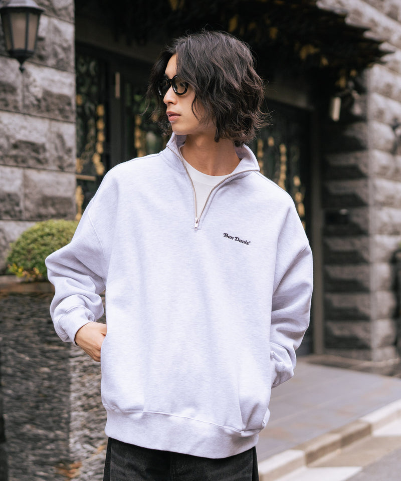 【BEN DAVIS/ベンデイビス】ワンポイントキモウハーフジップ ヘビーウェイトスウェット ワンポイント刺繍 裏起毛