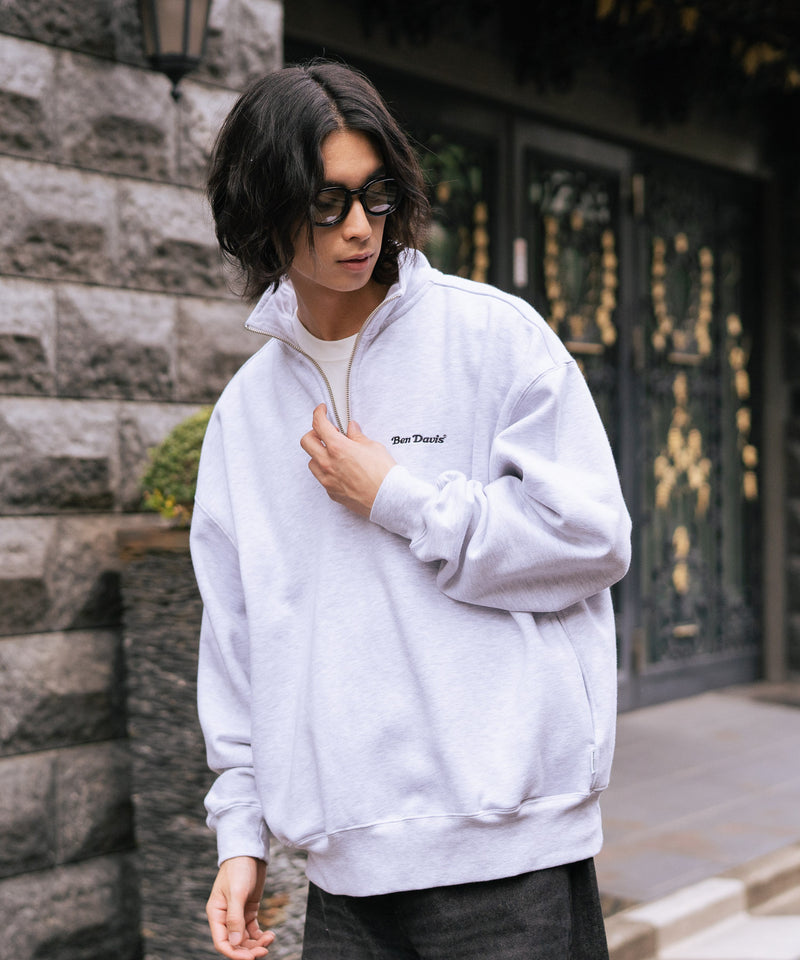 【BEN DAVIS/ベンデイビス】ワンポイントキモウハーフジップ ヘビーウェイトスウェット ワンポイント刺繍 裏起毛