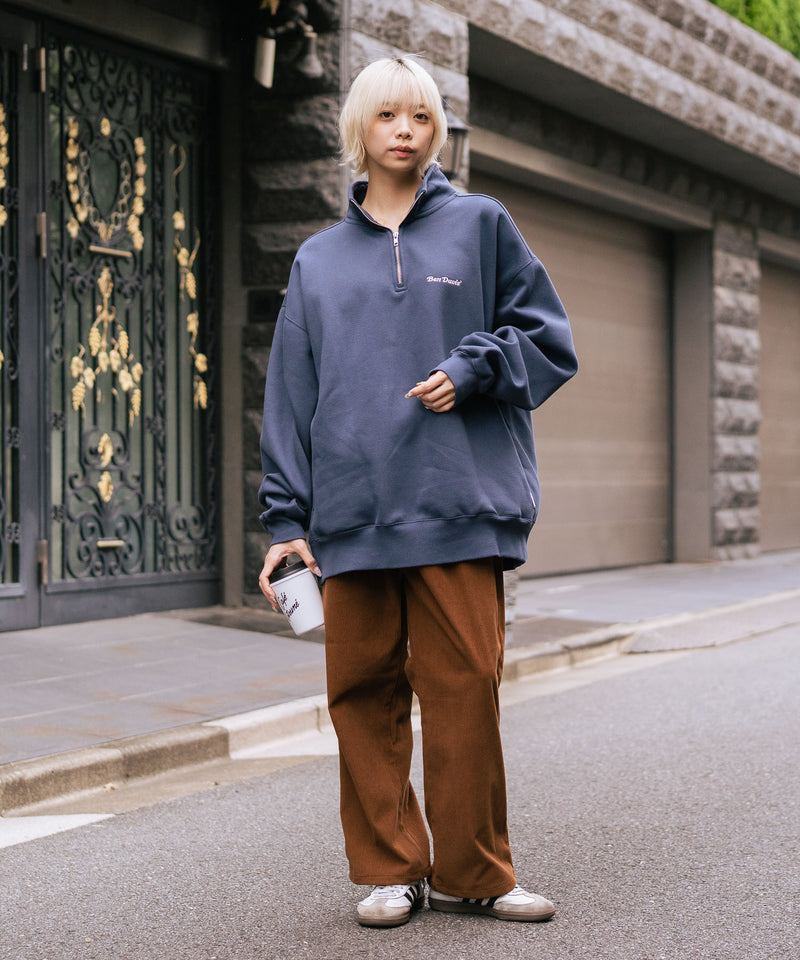 【BEN DAVIS/ベンデイビス】ワンポイントキモウハーフジップ ヘビーウェイトスウェット ワンポイント刺繍 裏起毛