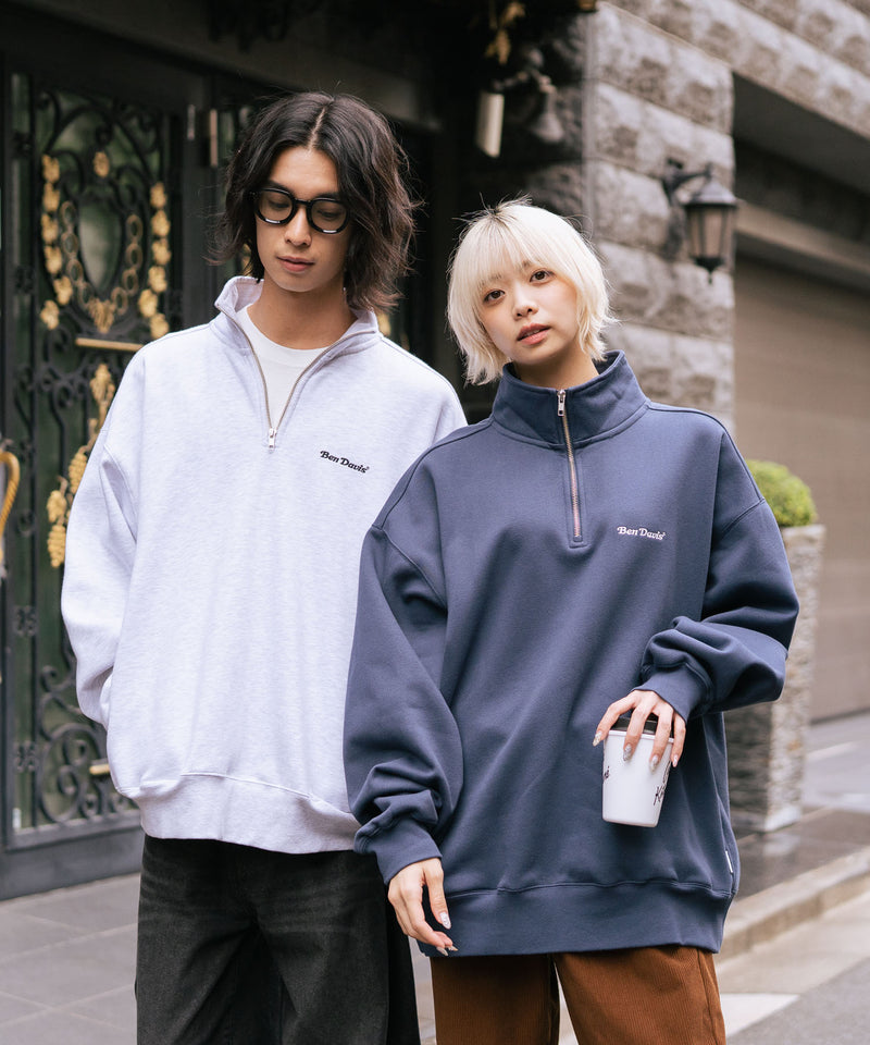 【BEN DAVIS/ベンデイビス】ワンポイントキモウハーフジップ ヘビーウェイトスウェット ワンポイント刺繍 裏起毛