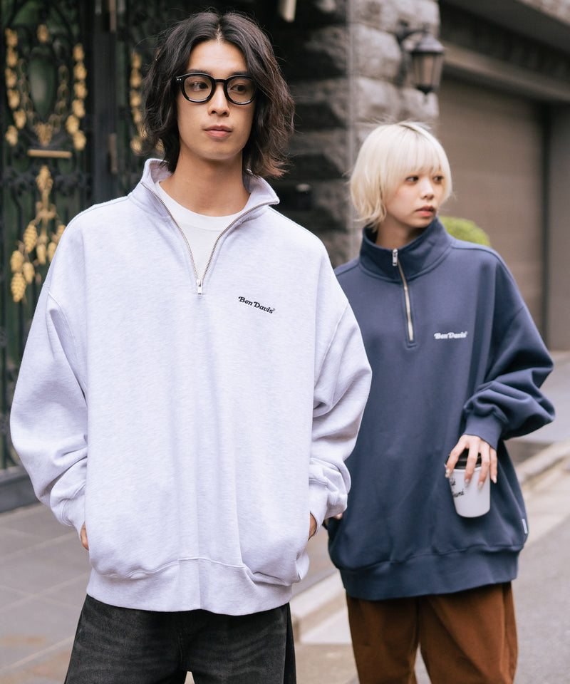 【BEN DAVIS/ベンデイビス】ワンポイントキモウハーフジップ ヘビーウェイトスウェット ワンポイント刺繍 裏起毛