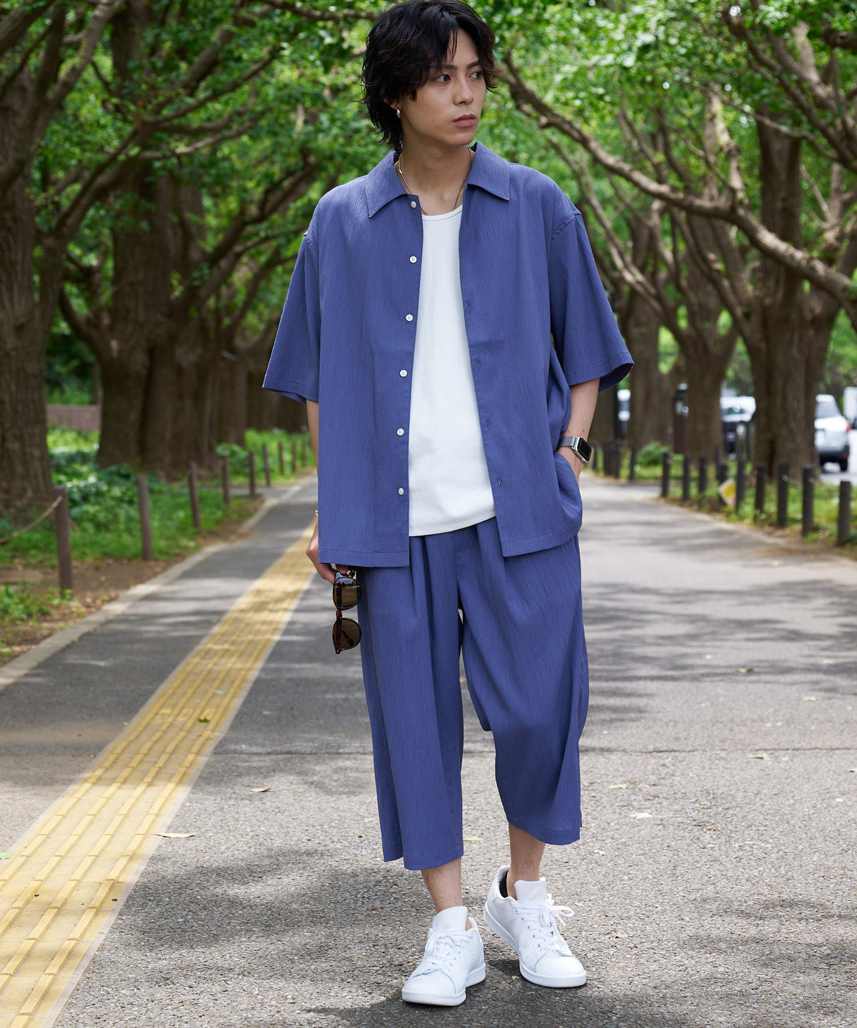 ドライタッチ 吸水速乾 ストレッチ楊柳クロップドパンツ BLUE STANDARD