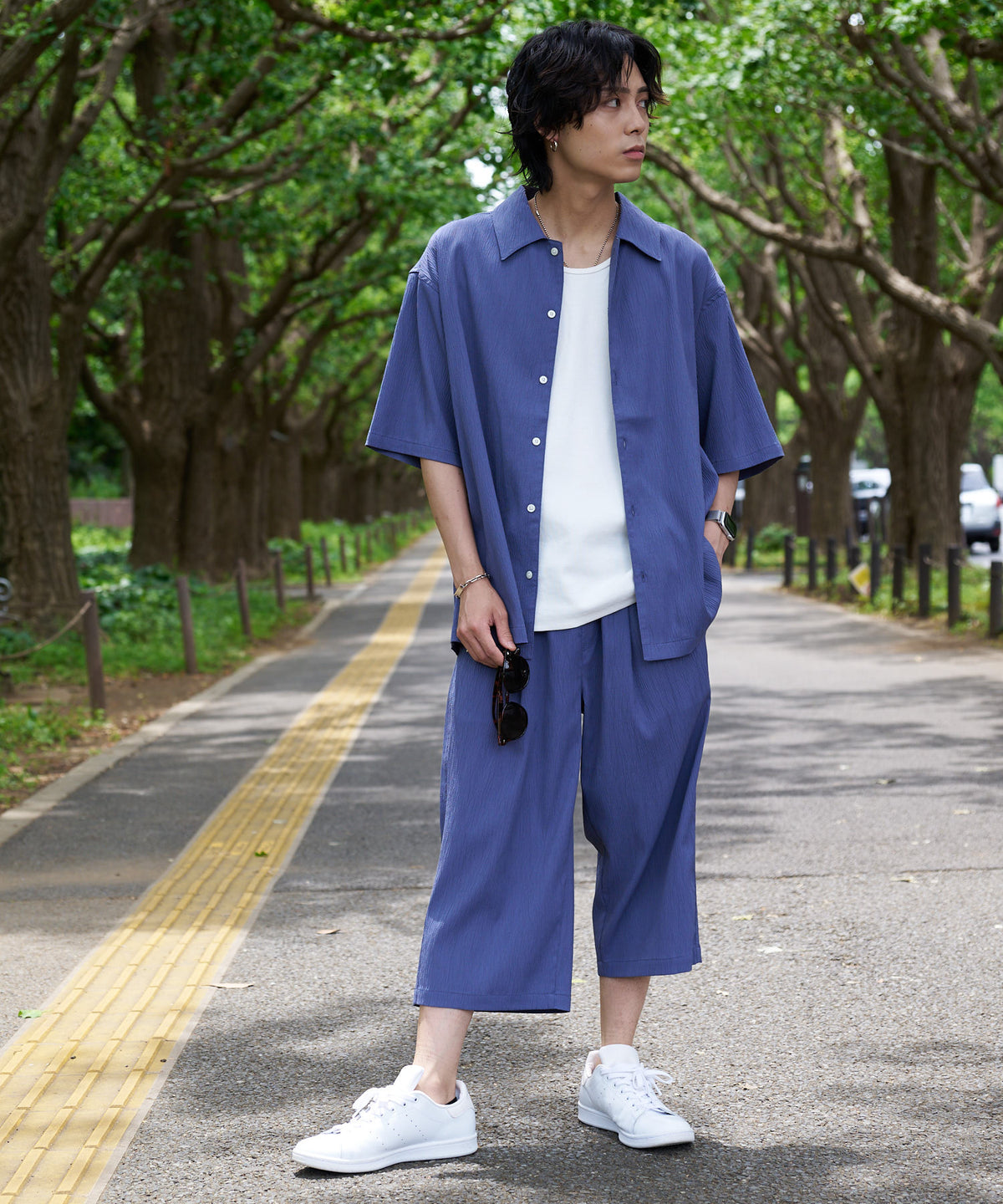 ドライタッチ 吸水速乾 ストレッチ楊柳クロップドパンツ BLUE STANDARD