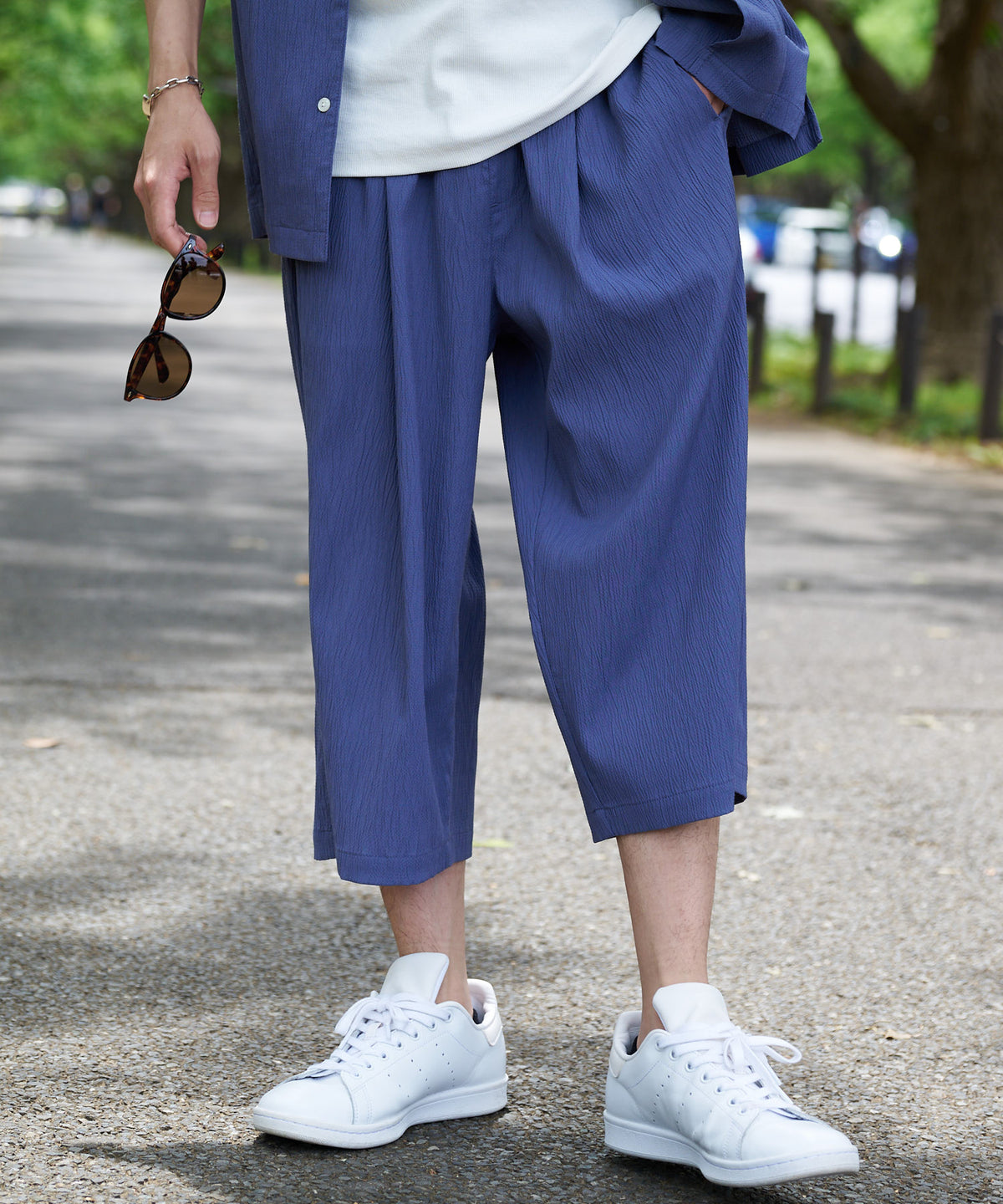 ドライタッチ 吸水速乾 ストレッチ楊柳クロップドパンツ BLUE STANDARD