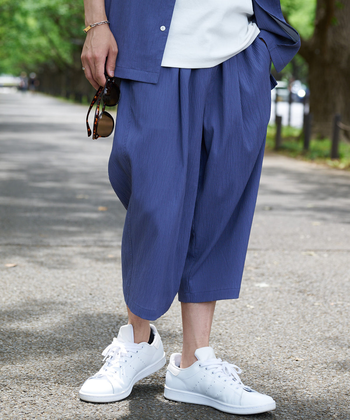 ドライタッチ 吸水速乾 ストレッチ楊柳クロップドパンツ BLUE STANDARD