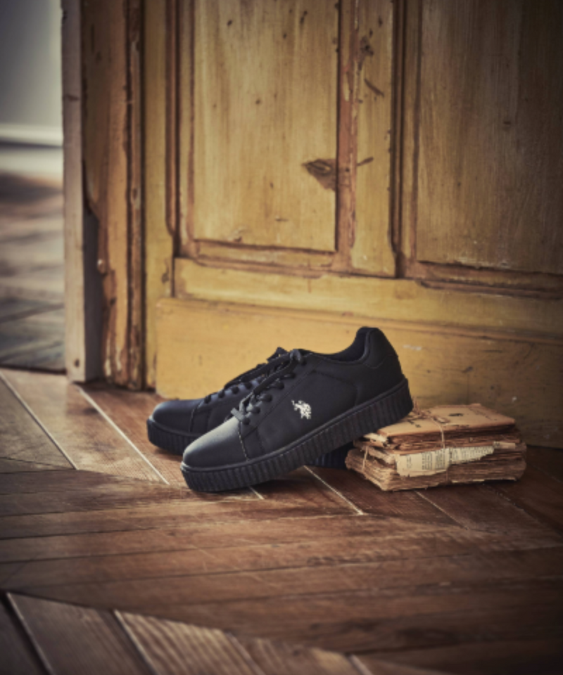 【U.S. POLO ASSN./ユーエスポロアッスン】厚底ボリュームソール ワンポイント ローカットスニーカー