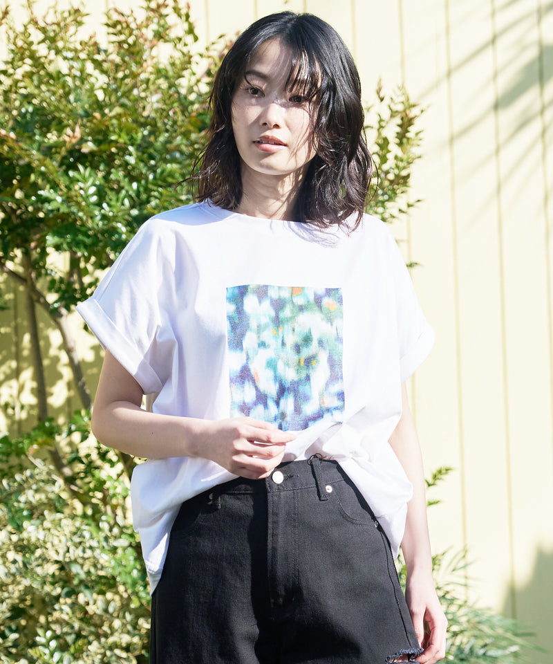 汗染み 目立ちにくい ZERO STAIN ゼロステイン ロールカフ ラウンドヘム プリント Tシャツ レディース