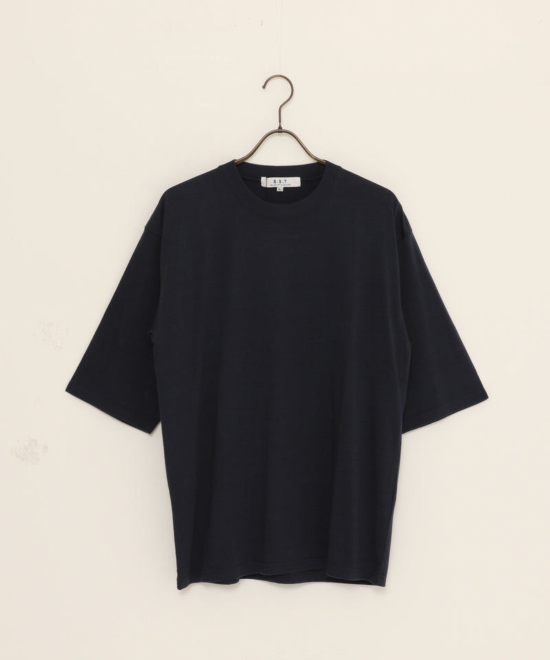 【韓国風 ファッション】ゆったりシルエット  天竺 無地 5分袖 Tシャツ