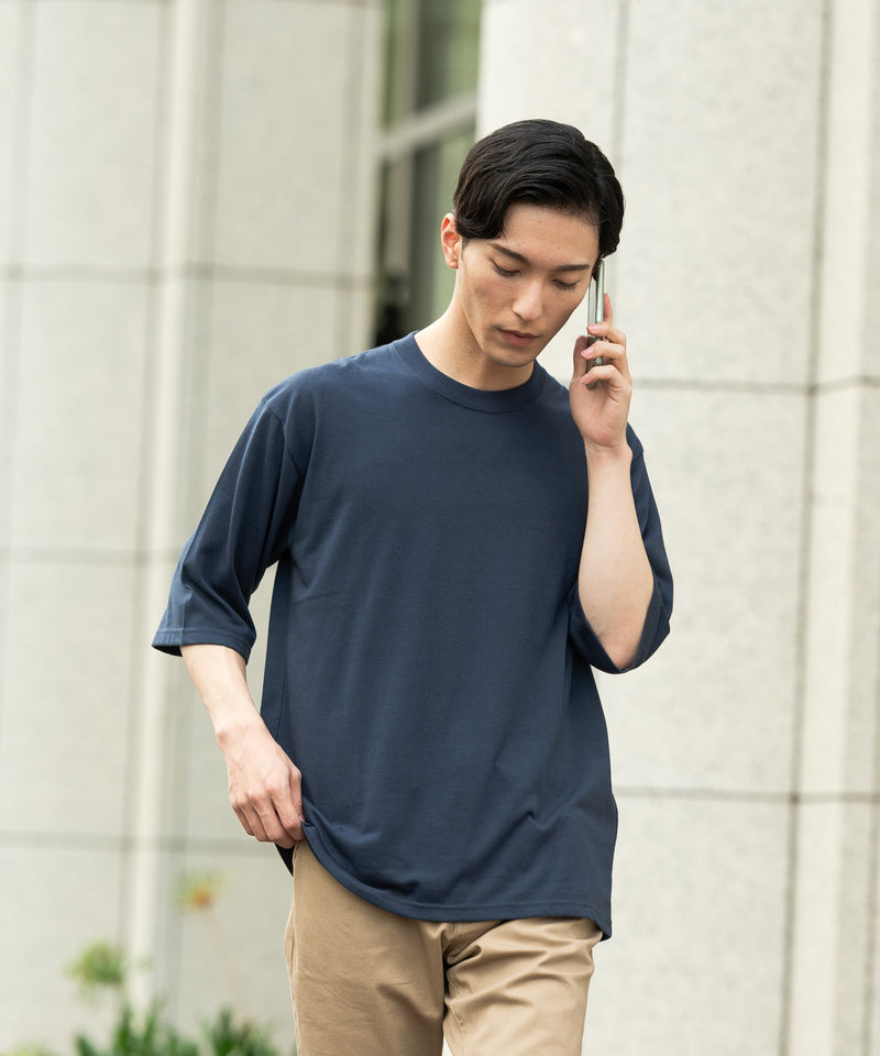 【韓国風 ファッション】ゆったりシルエット  天竺 無地 5分袖 Tシャツ