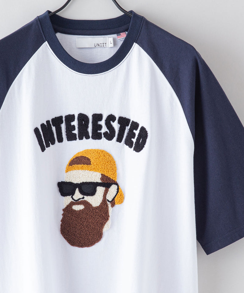 髭おじさん サガラ 刺繡 ビッグ シルエット ラグラン Tシャツ USA コットン 100％ ユニセックス