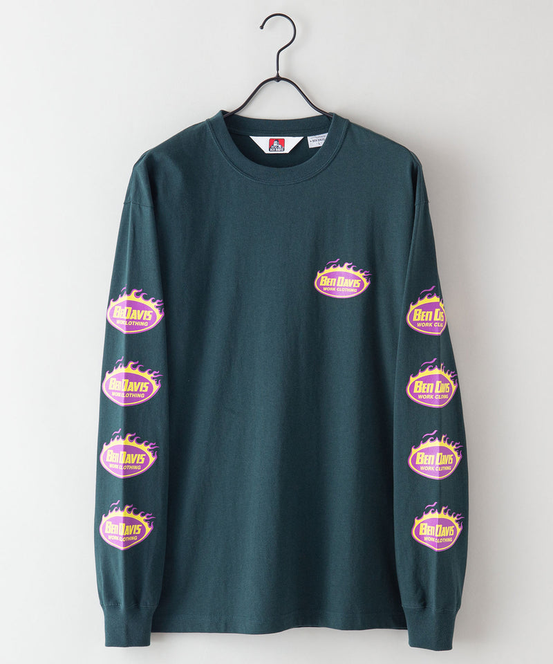 袖 プリント ロング Tシャツ BEN DAVIS