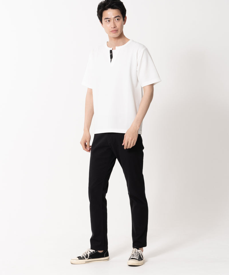 快適ファンクション ストレッチ速乾 イージーケア ドライリップルネックデザインTシャツ
