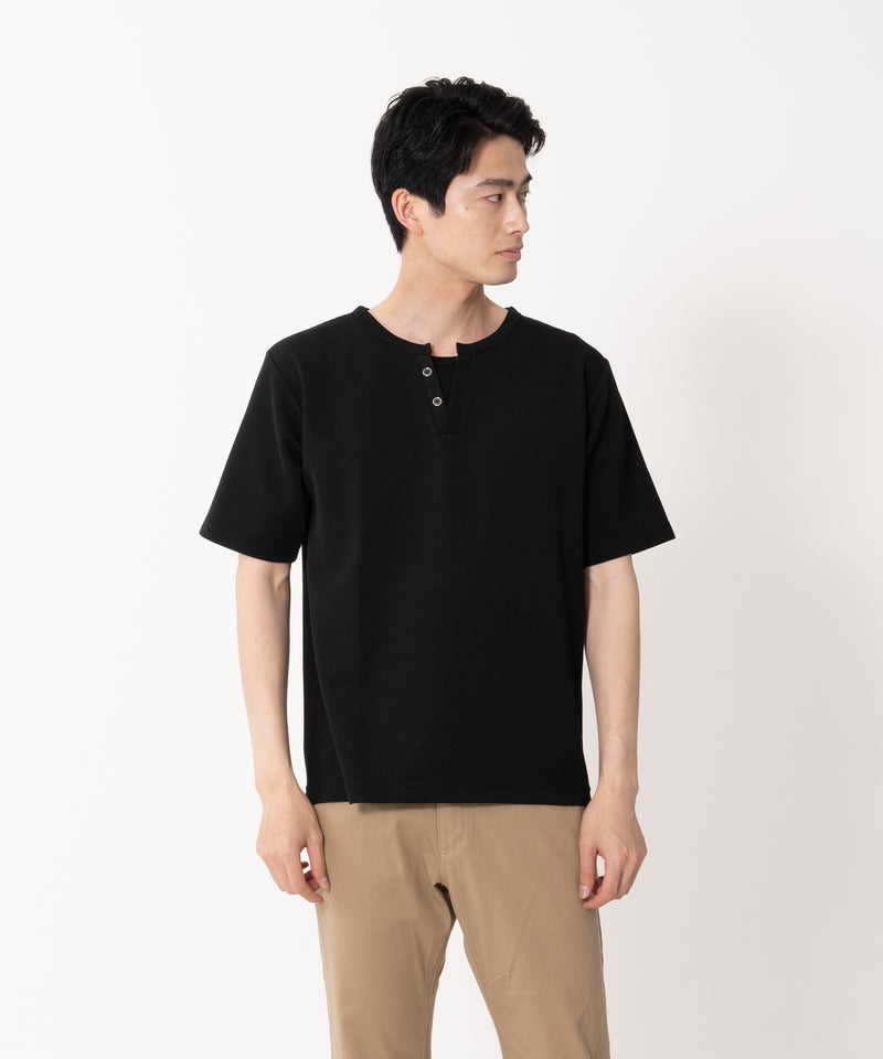 快適ファンクション ストレッチ速乾 イージーケア ドライリップルネックデザインTシャツ